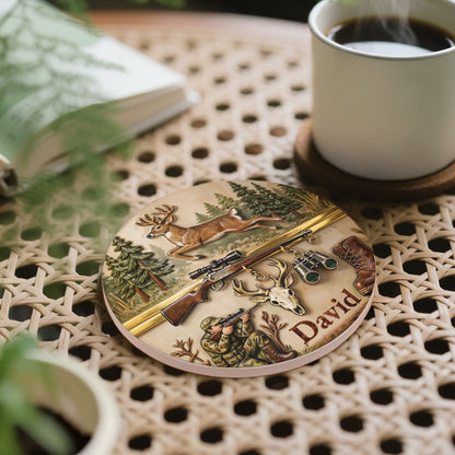 The Thrill Of The Hunt Deer Hunting Scenes And Hunter Gear - Personalized Custom Ceramic Coaster - HTG006_ROCO