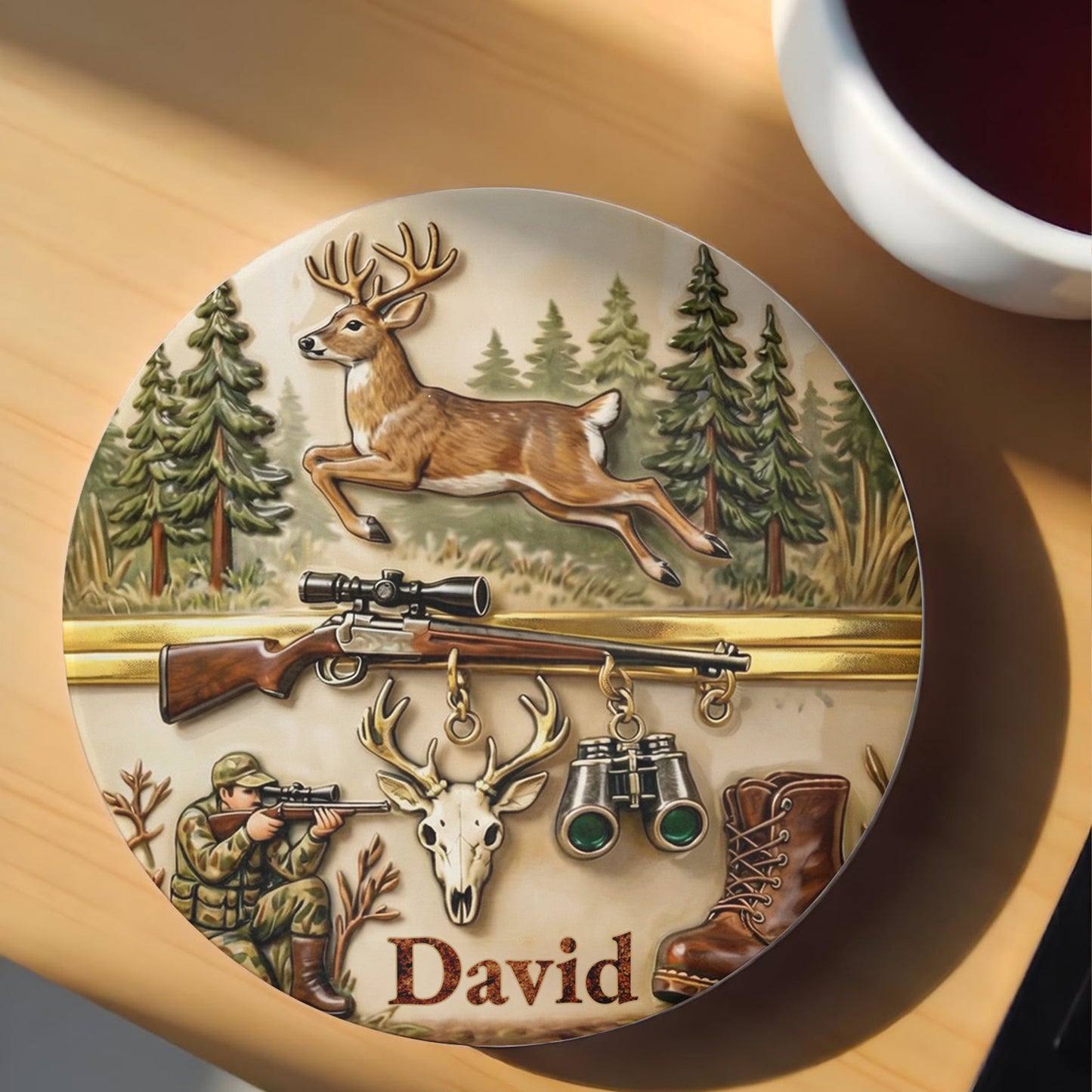 The Thrill Of The Hunt Deer Hunting Scenes And Hunter Gear - Personalized Custom Ceramic Coaster - HTG006_ROCO