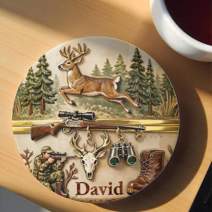The Thrill Of The Hunt Deer Hunting Scenes And Hunter Gear - Personalized Custom Ceramic Coaster - HTG006_ROCO