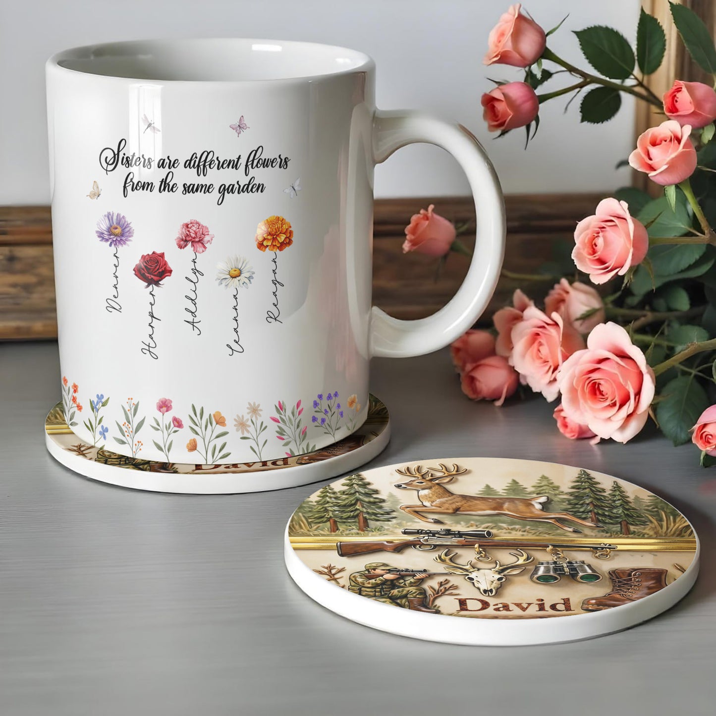 The Thrill Of The Hunt Deer Hunting Scenes And Hunter Gear - Personalized Custom Ceramic Coaster - HTG006_ROCO