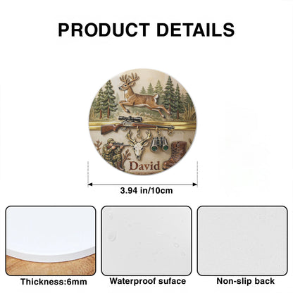 The Thrill Of The Hunt Deer Hunting Scenes And Hunter Gear - Personalized Custom Ceramic Coaster - HTG006_ROCO