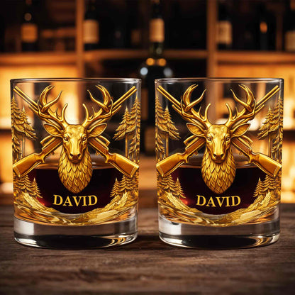 A Hunter's Spirit, Wild And Free Deer Head With Rifles And Trees