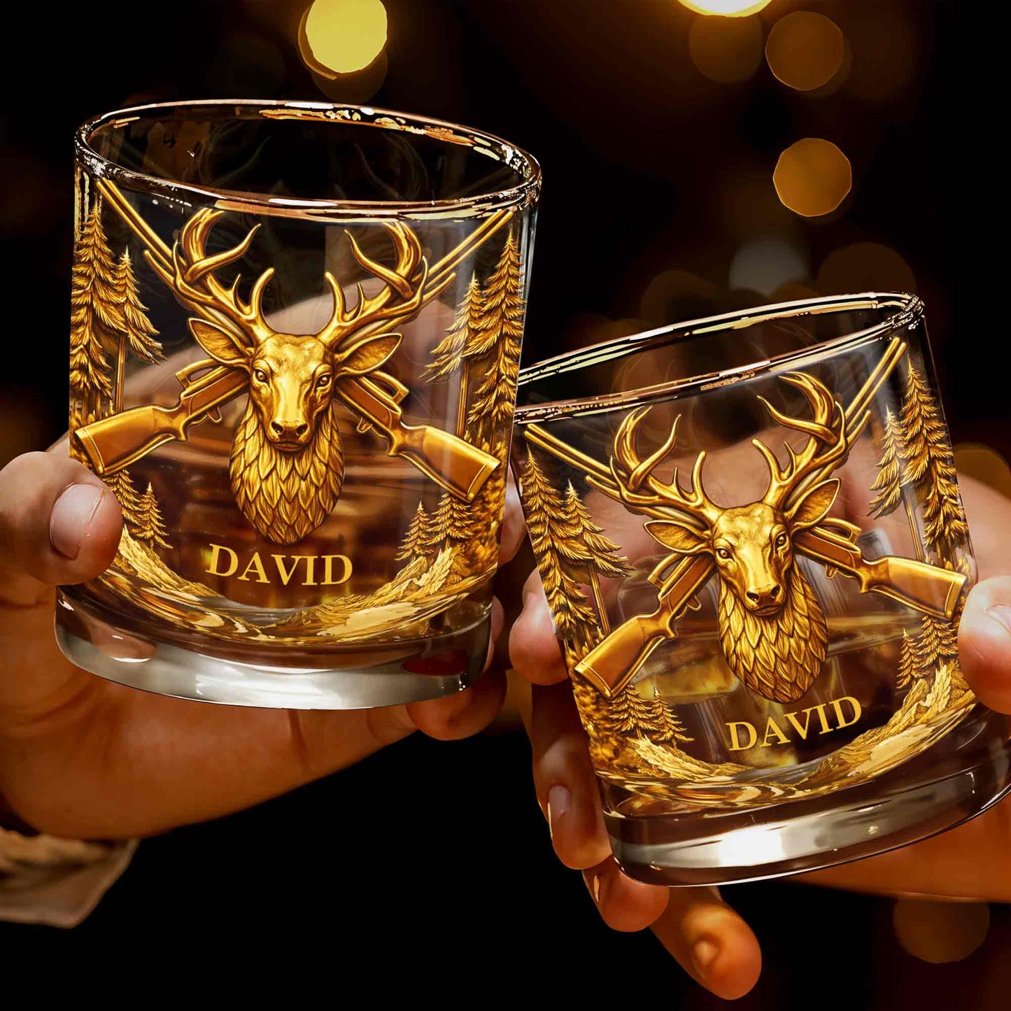 A Hunter's Spirit, Wild And Free Deer Head With Rifles And Trees