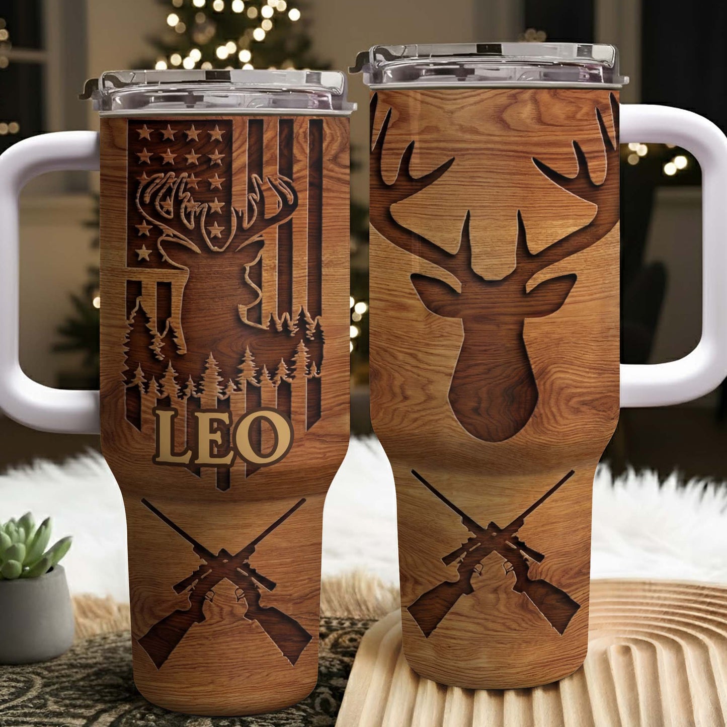 American Flag And Deer Hunting Spirit With Antlers And Rifles