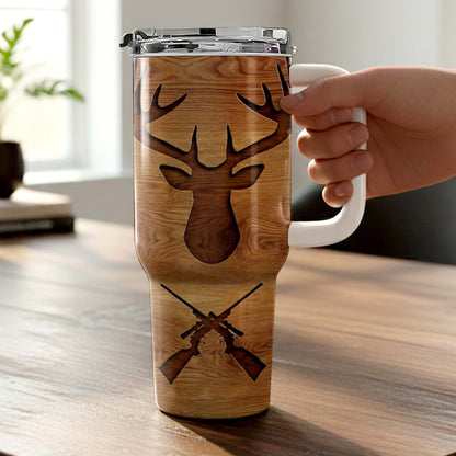 American Flag And Deer Hunting Spirit With Antlers And Rifles