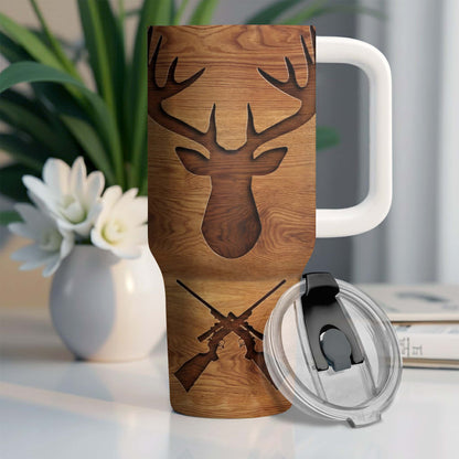 American Flag And Deer Hunting Spirit With Antlers And Rifles