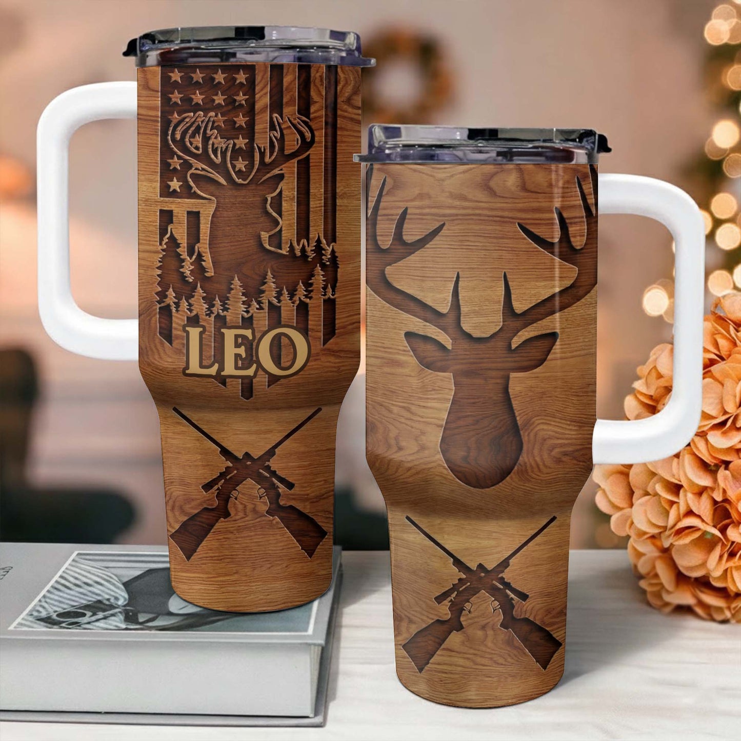 American Flag And Deer Hunting Spirit With Antlers And Rifles