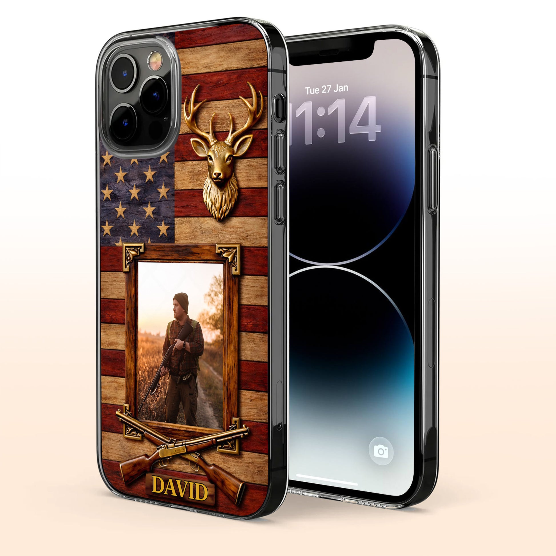 A Hunter's Pride American Flag Deer Head And Rifles