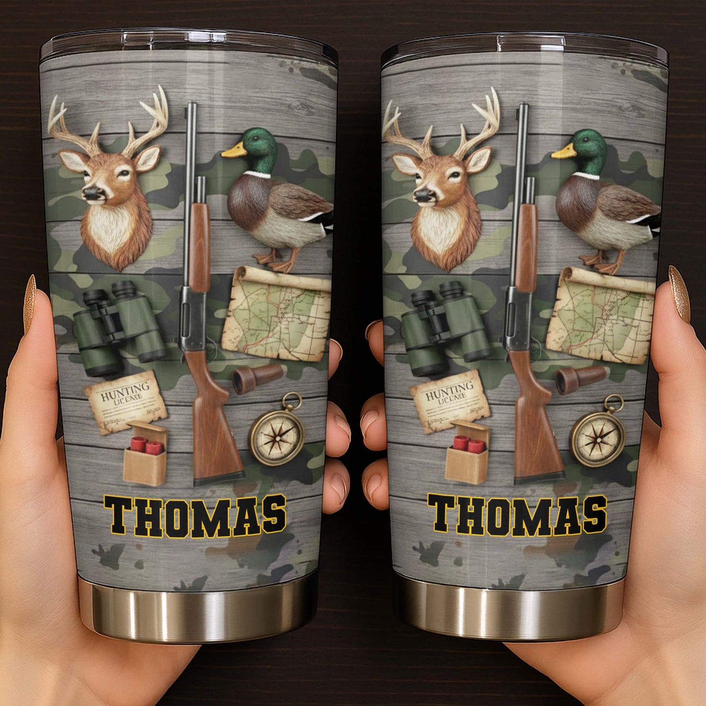 Hunting License Gear And Trophies With Deer And Duck