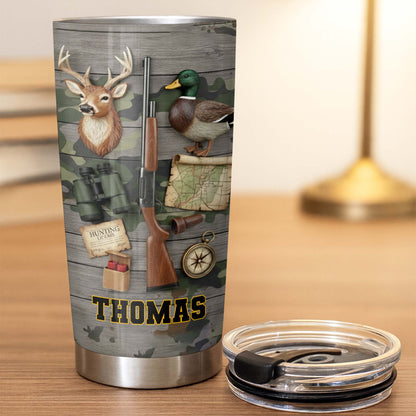 Hunting License Gear And Trophies With Deer And Duck