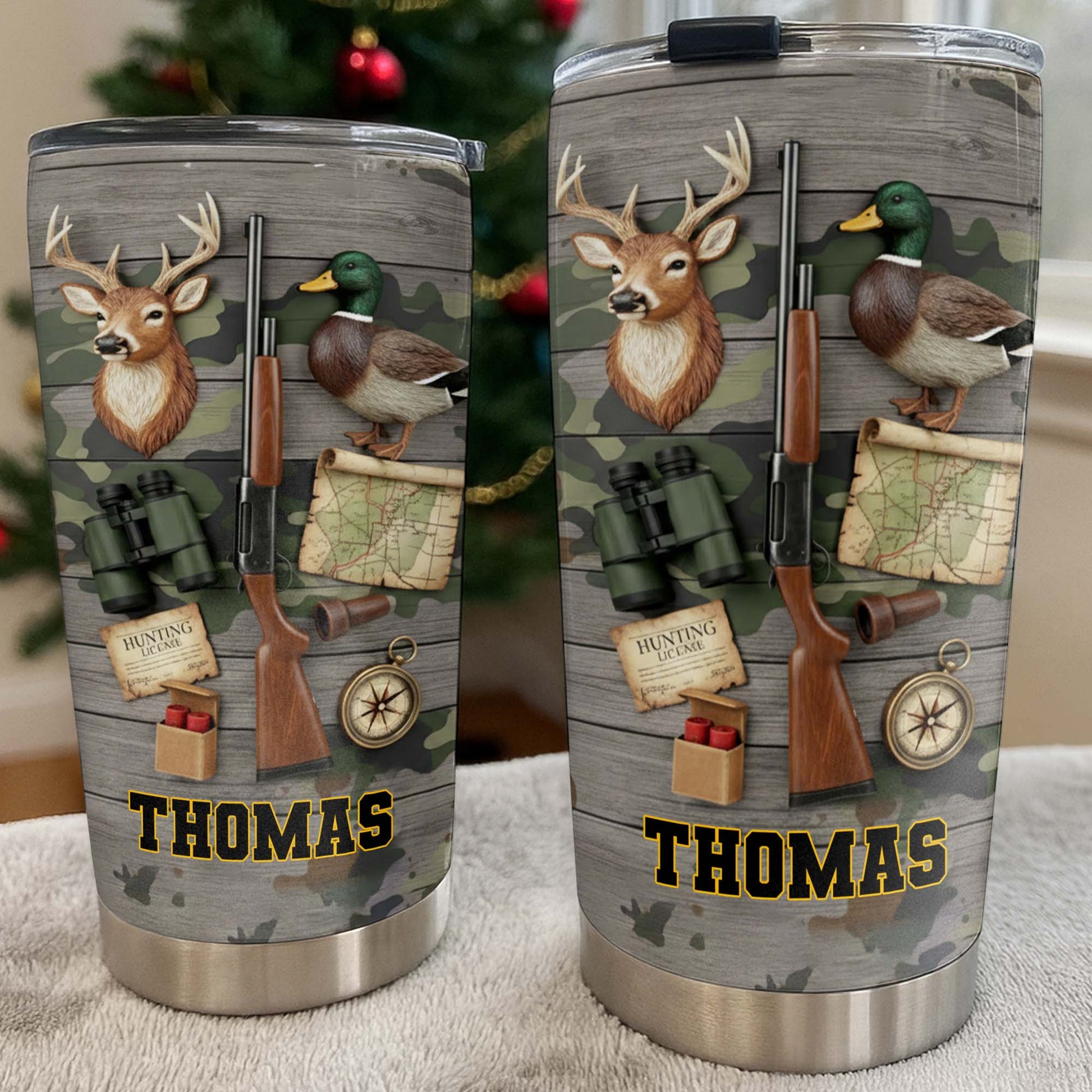 Hunting License Gear And Trophies With Deer And Duck