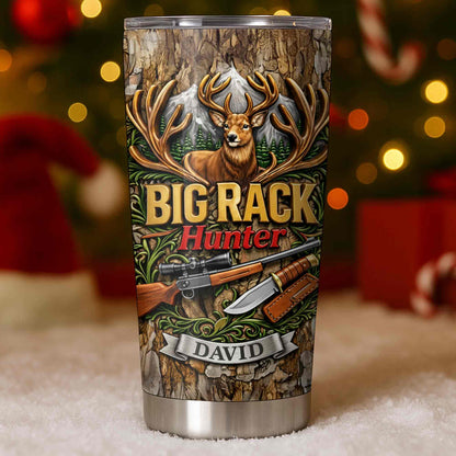Big Rack Hunter Deer Antlers With Rifle And Hunting Knife - Personalized Custom Stainless Steel Tumbler 20oz 30oz - HTG019_TB