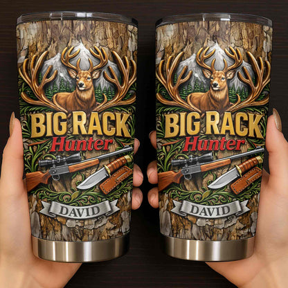 Big Rack Hunter Deer Antlers With Rifle And Hunting Knife - Personalized Custom Stainless Steel Tumbler 20oz 30oz - HTG019_TB