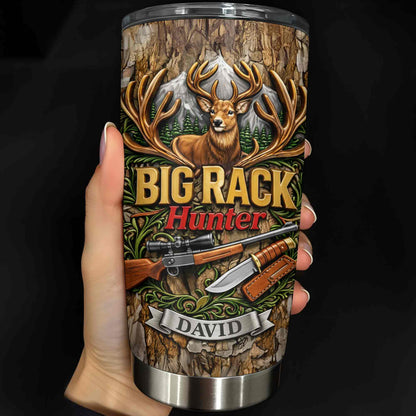 Big Rack Hunter Deer Antlers With Rifle And Hunting Knife - Personalized Custom Stainless Steel Tumbler 20oz 30oz - HTG019_TB