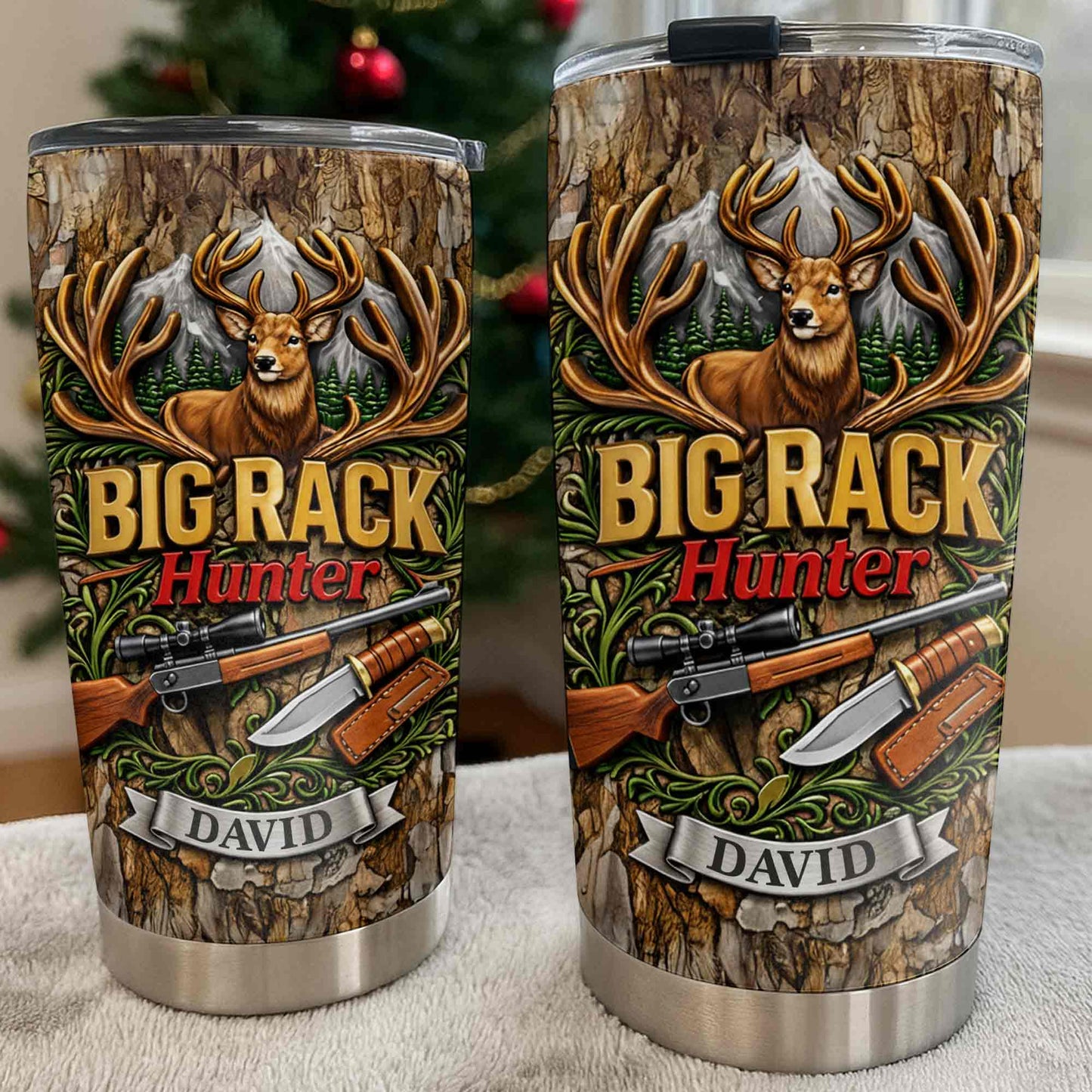 Big Rack Hunter Deer Antlers With Rifle And Hunting Knife - Personalized Custom Stainless Steel Tumbler 20oz 30oz - HTG019_TB