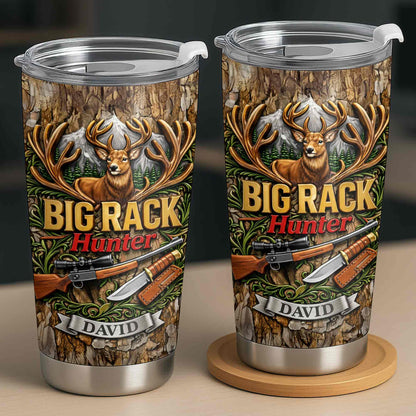 Big Rack Hunter Deer Antlers With Rifle And Hunting Knife - Personalized Custom Stainless Steel Tumbler 20oz 30oz - HTG019_TB