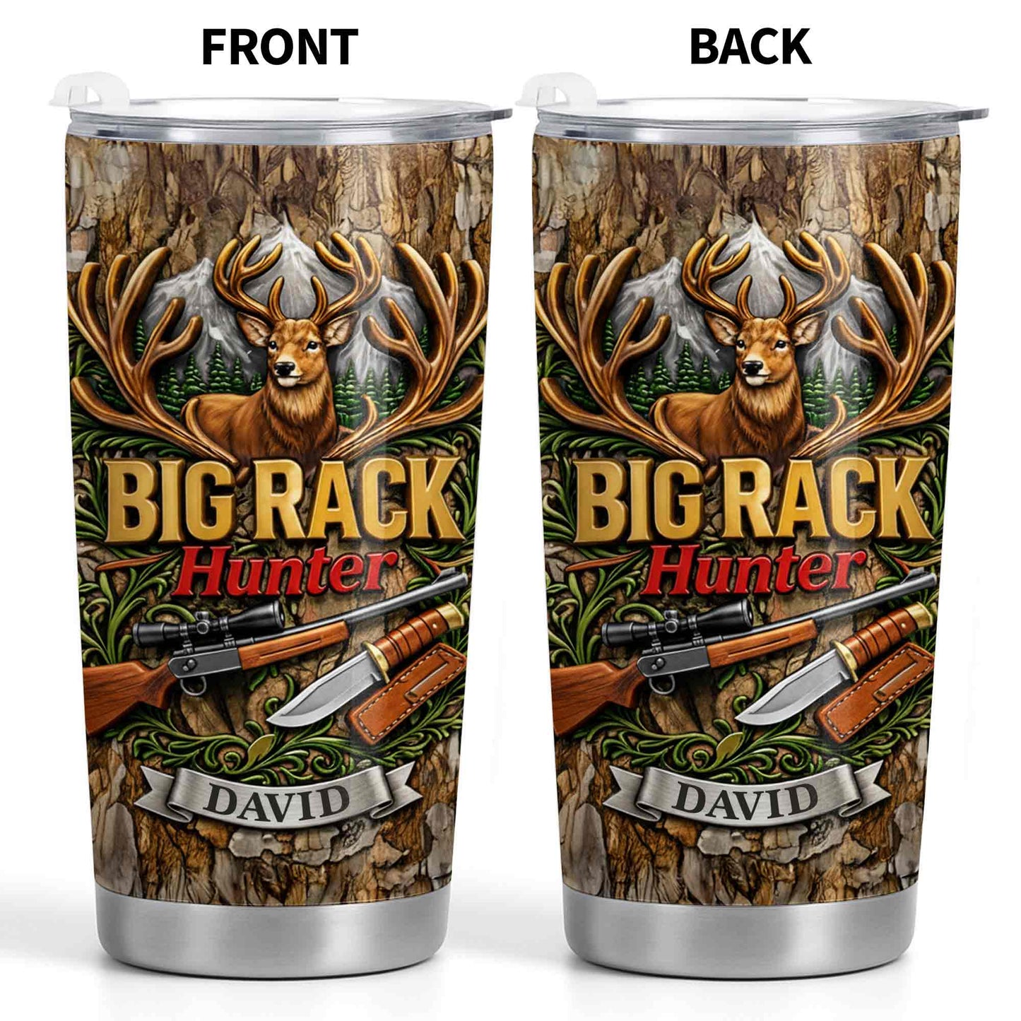 Big Rack Hunter Deer Antlers With Rifle And Hunting Knife - Personalized Custom Stainless Steel Tumbler 20oz 30oz - HTG019_TB
