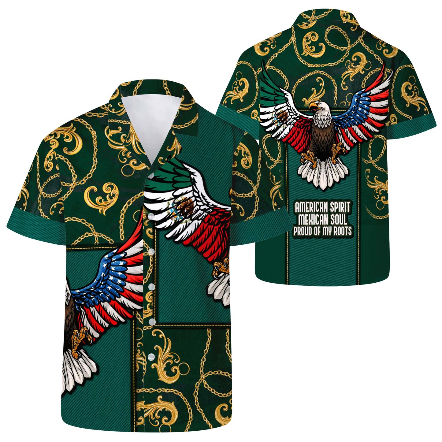 Espíritu americano, alma mexicana, orgulloso de mis raíces - Camisa hawaiana unisex personalizada - HW_MX48