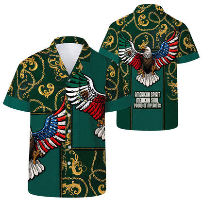 Espíritu americano, alma mexicana, orgulloso de mis raíces - Camisa hawaiana unisex personalizada - HW_MX48