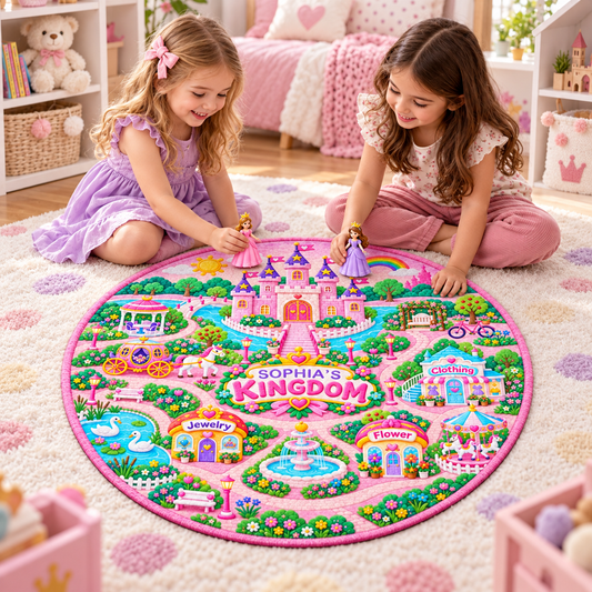 My Kingdom Map With Castle And Princess Carriage - Personalized Custom Shaped Doormat - KID977_CUDOR