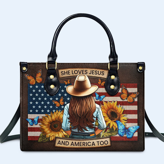 Ella ama a Jesús y a Estados Unidos también - Bolso de mano de cuero personalizado - IND08