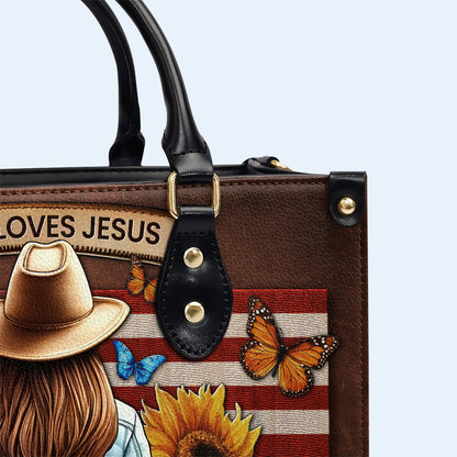 Ella ama a Jesús y a Estados Unidos también - Bolso de mano de cuero personalizado - IND08