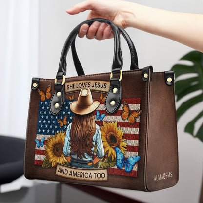 Ella ama a Jesús y a Estados Unidos también - Bolso de mano de cuero personalizado - IND08