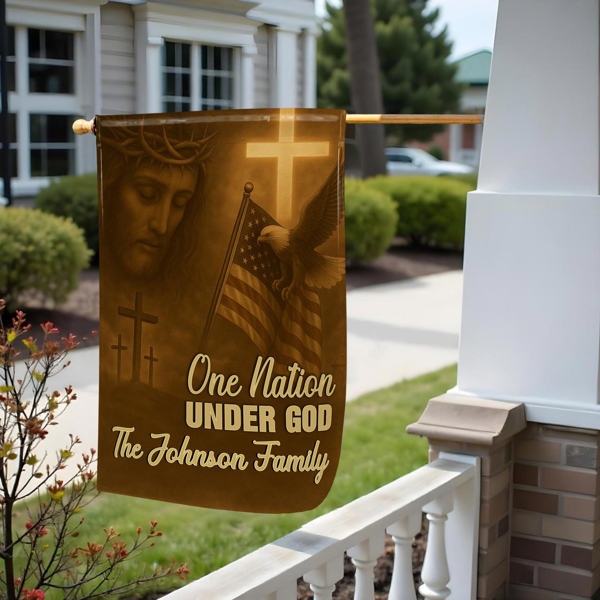 One Nation Under God, Jesus, Cross, American Flag, Eagle