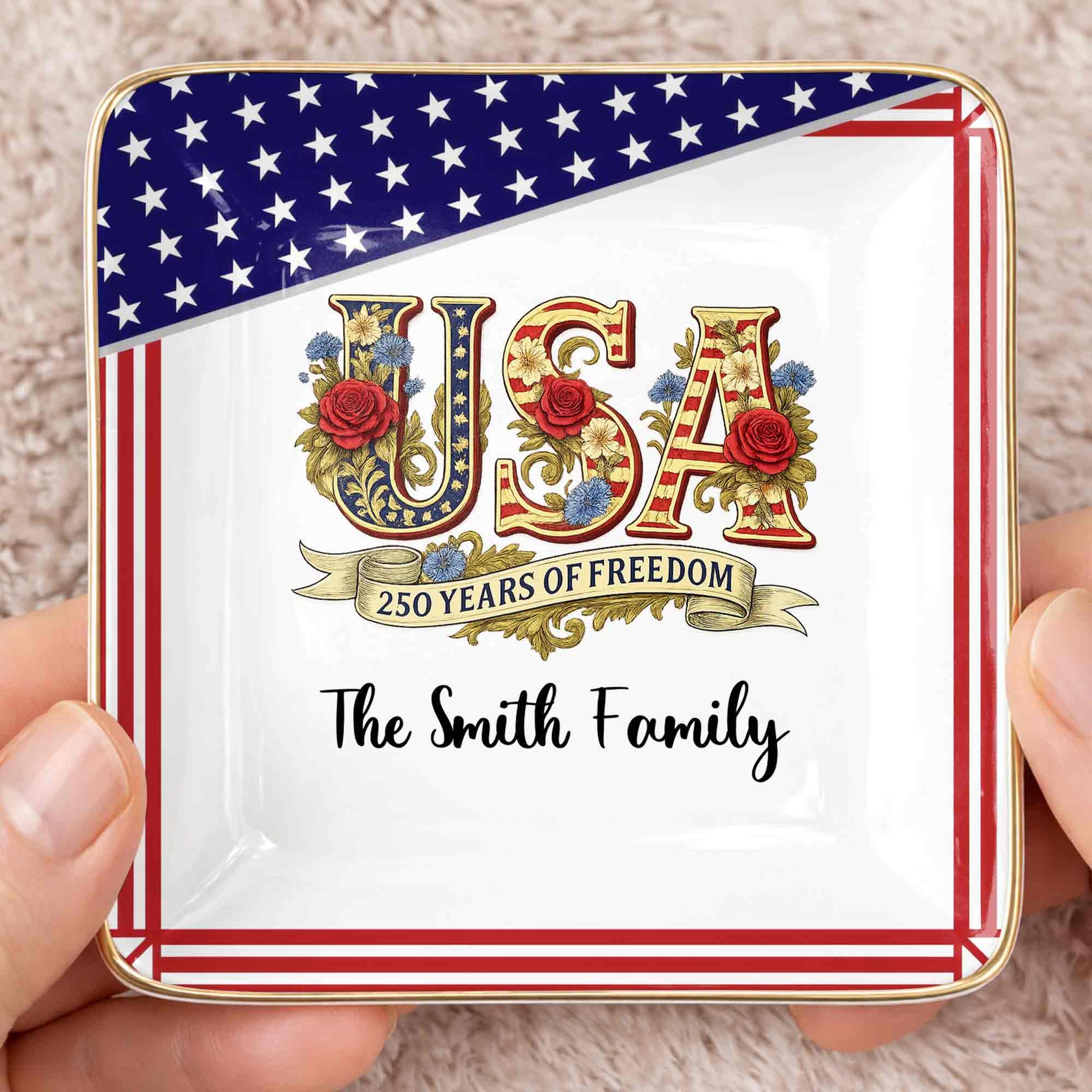 250 Years Of Freedom With Flag And Flowers