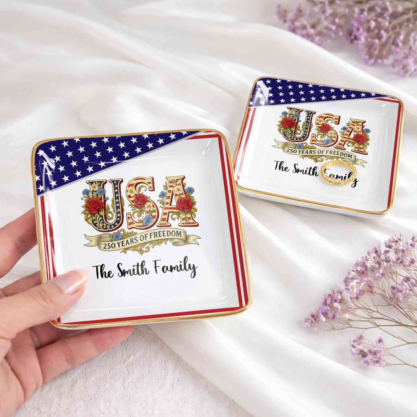 250 Years Of Freedom With Flag And Flowers