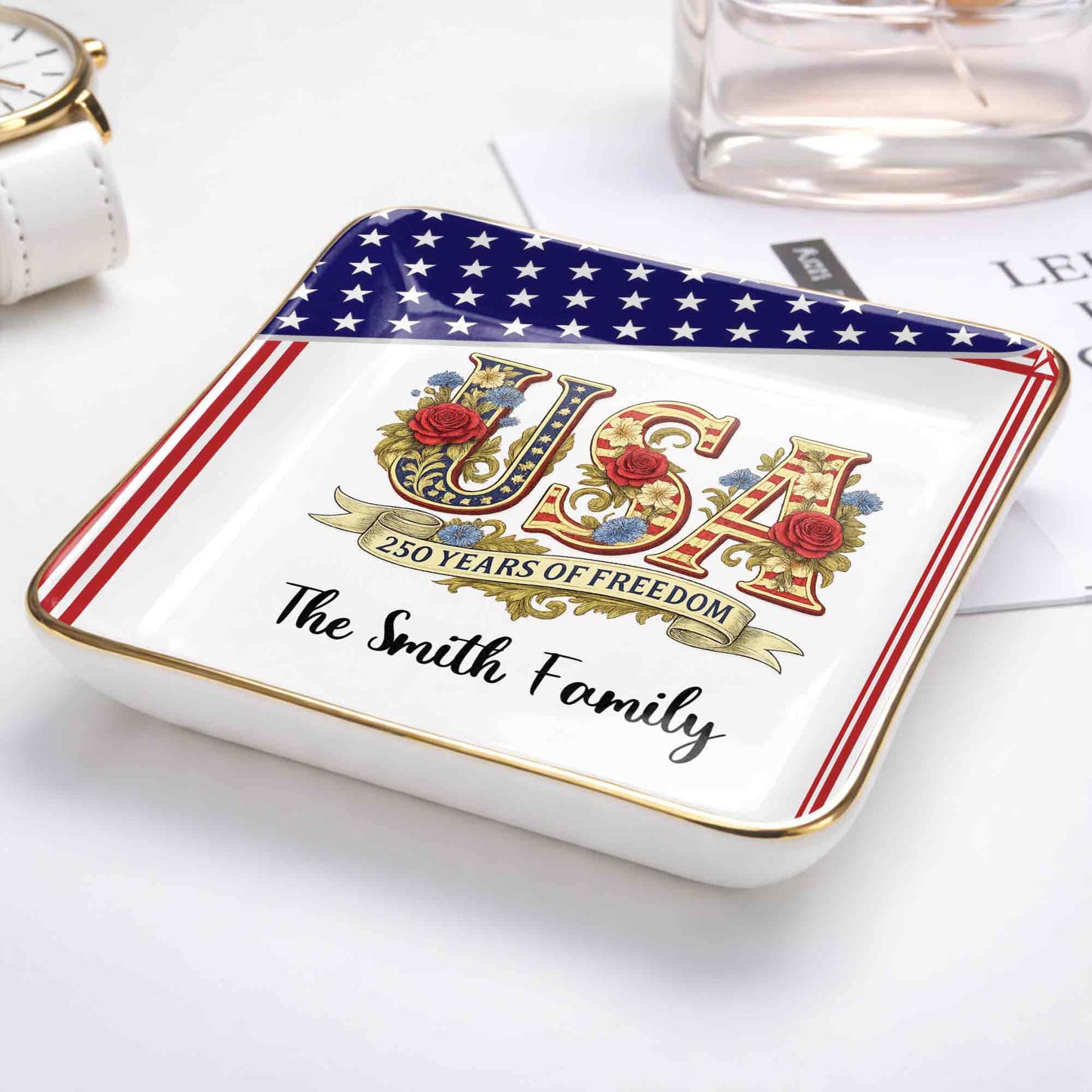 250 Years Of Freedom With Flag And Flowers