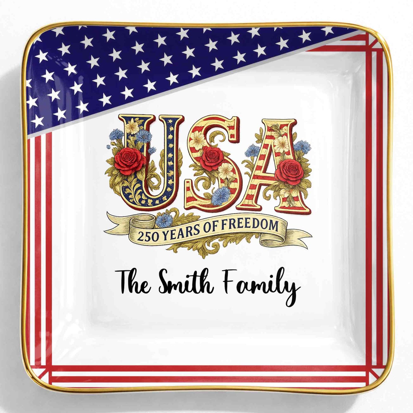 250 Years Of Freedom With Flag And Flowers