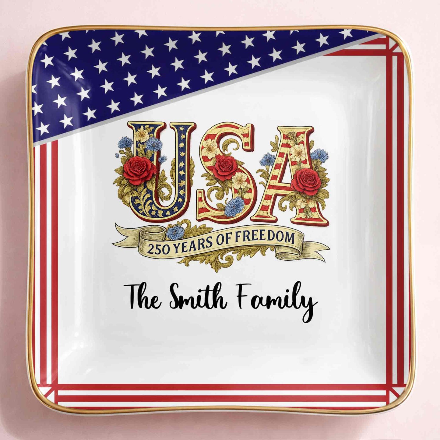 250 Years Of Freedom With Flag And Flowers