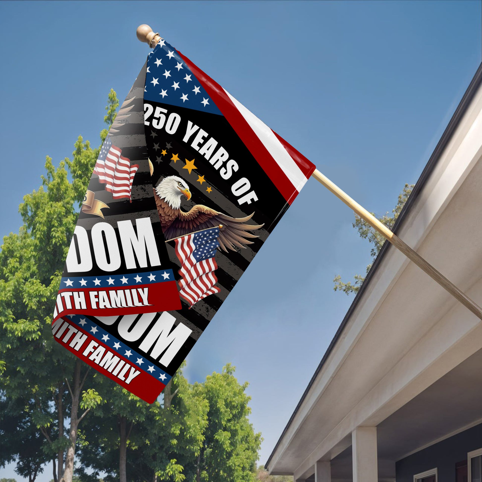 250 Years Of Freedom Eagle And American Flags