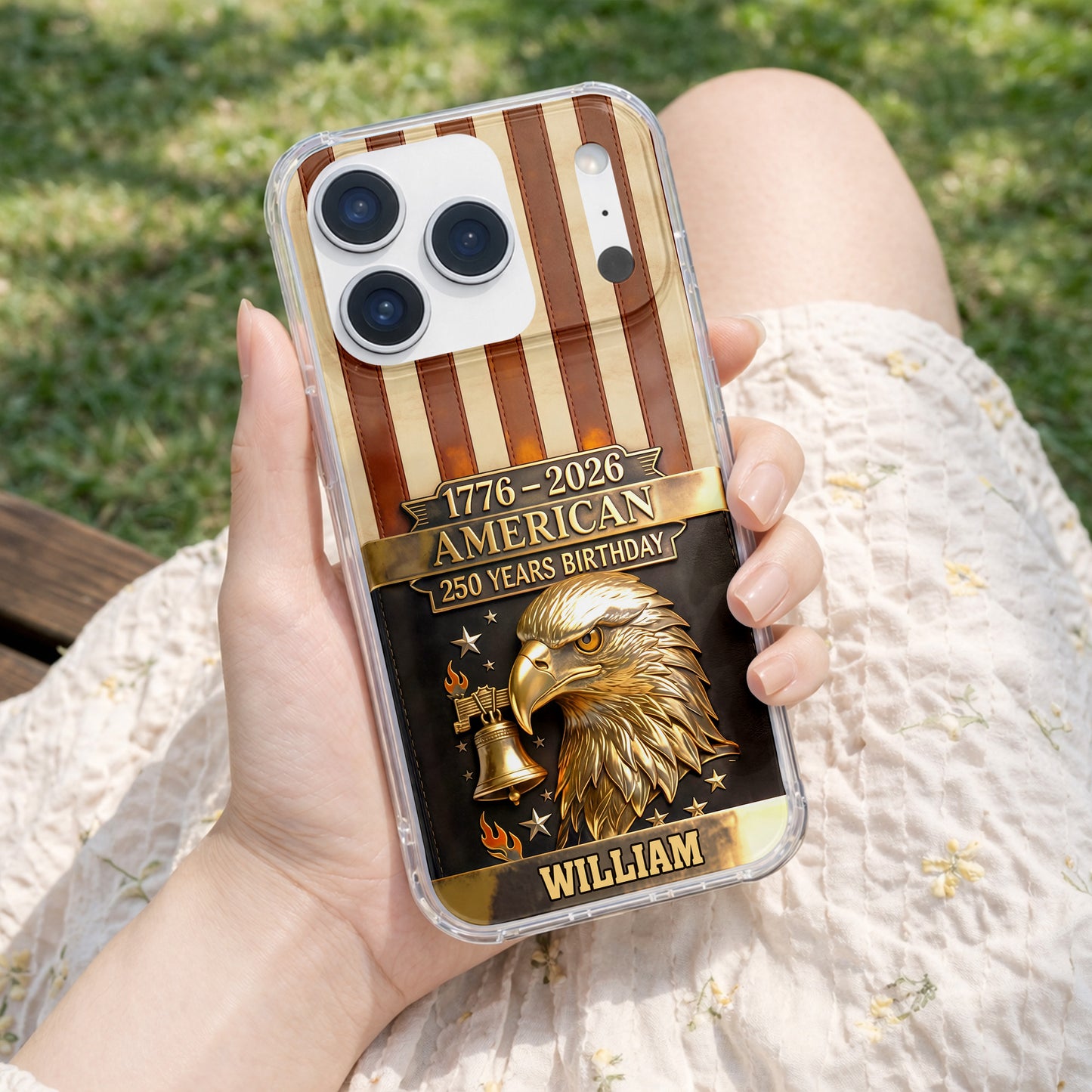 American 250 Years Birthday With Eagle and Liberty Bell - Personalized Clear Phone Case - INDE037_PHC