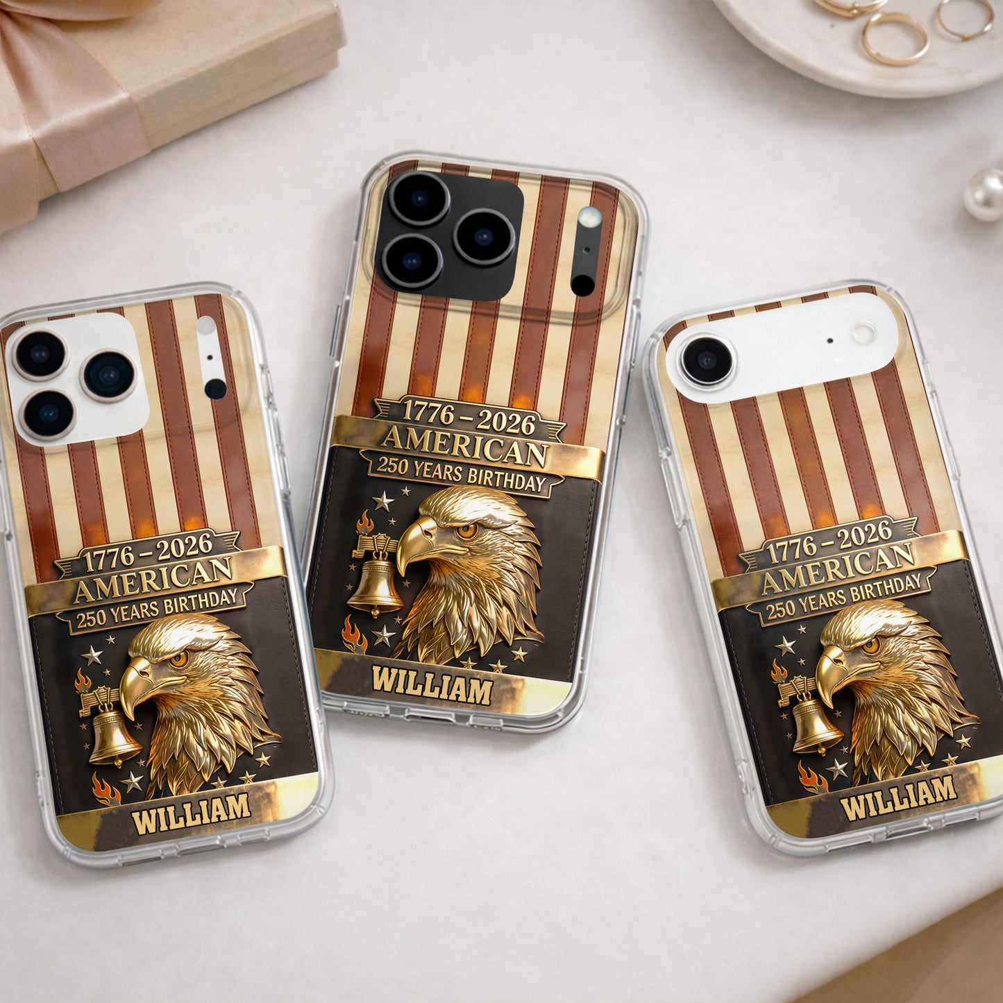 American 250 Years Birthday With Eagle and Liberty Bell - Personalized Clear Phone Case - INDE037_PHC