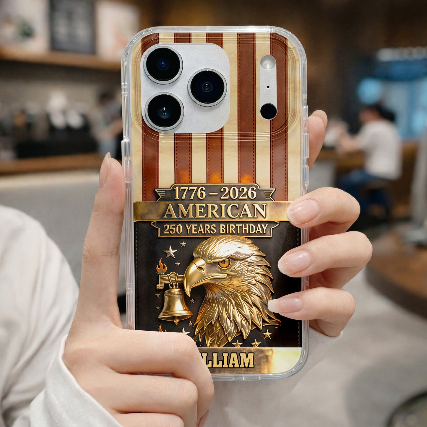American 250 Years Birthday With Eagle and Liberty Bell - Personalized Clear Phone Case - INDE037_PHC