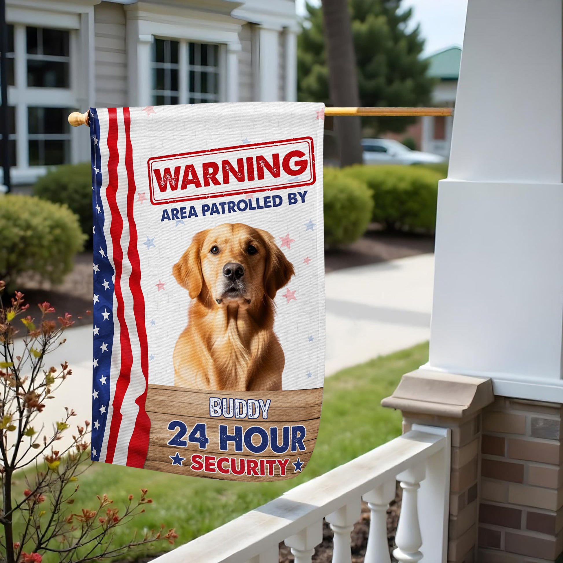 Warning Area Patrolled By 24 Hour Security Patriotic Dog