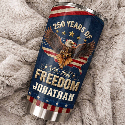 Freedom Bald Eagle Holding Cross With American Flag Map