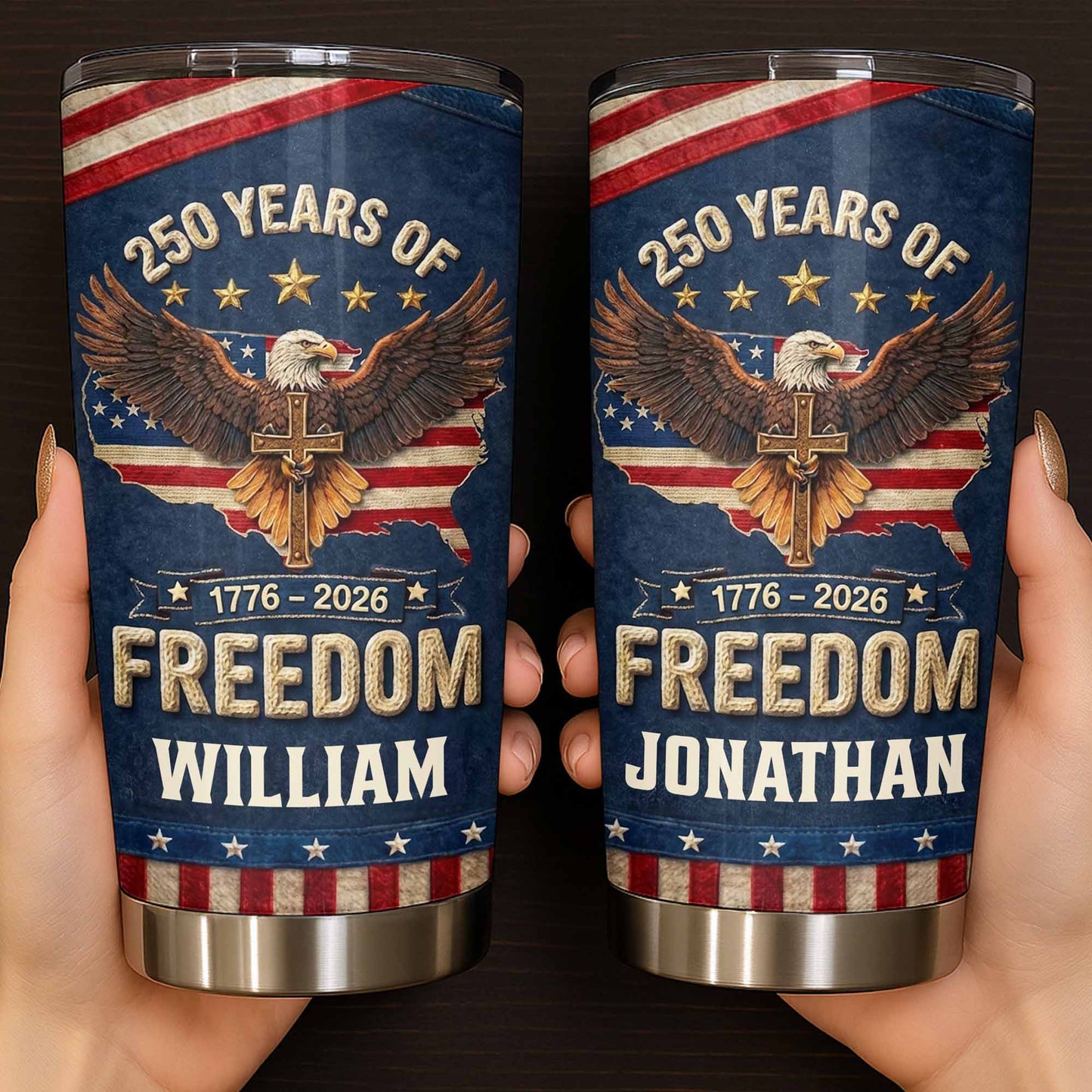 Freedom Bald Eagle Holding Cross With American Flag Map