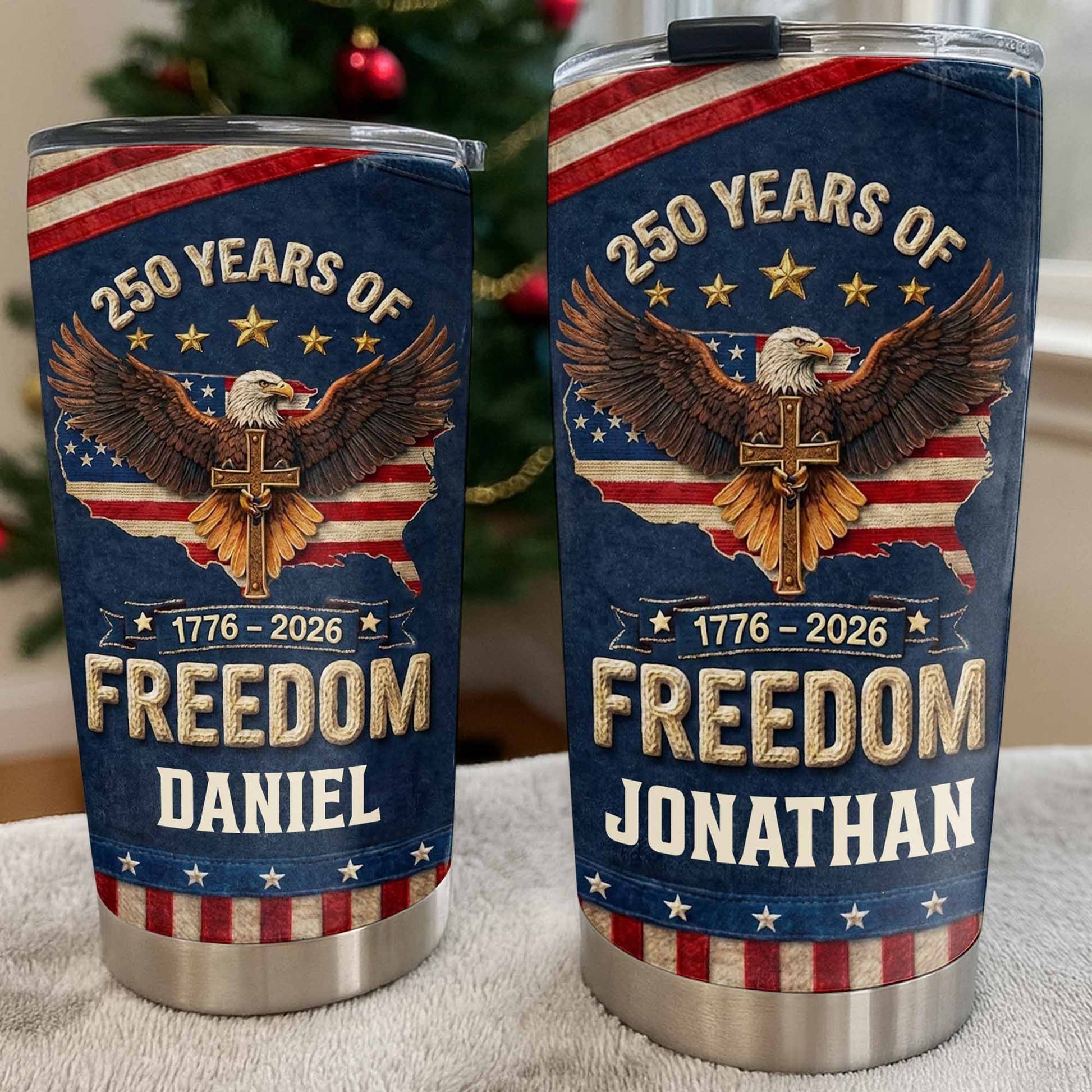 Freedom Bald Eagle Holding Cross With American Flag Map