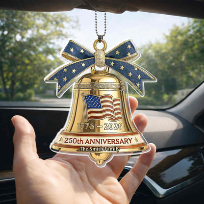 Anniversary Our Family Golden Bell With American Flag And Stars