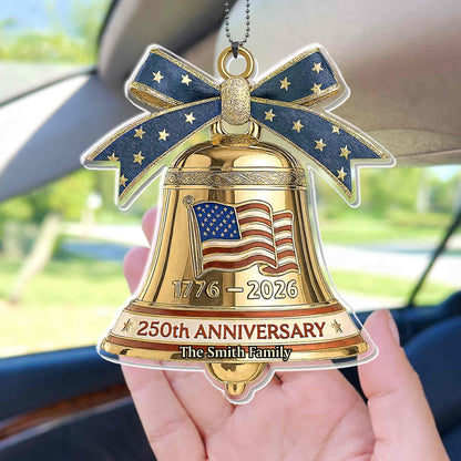 Anniversary Our Family Golden Bell With American Flag And Stars