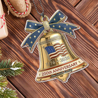Anniversary Our Family Golden Bell With American Flag And Stars