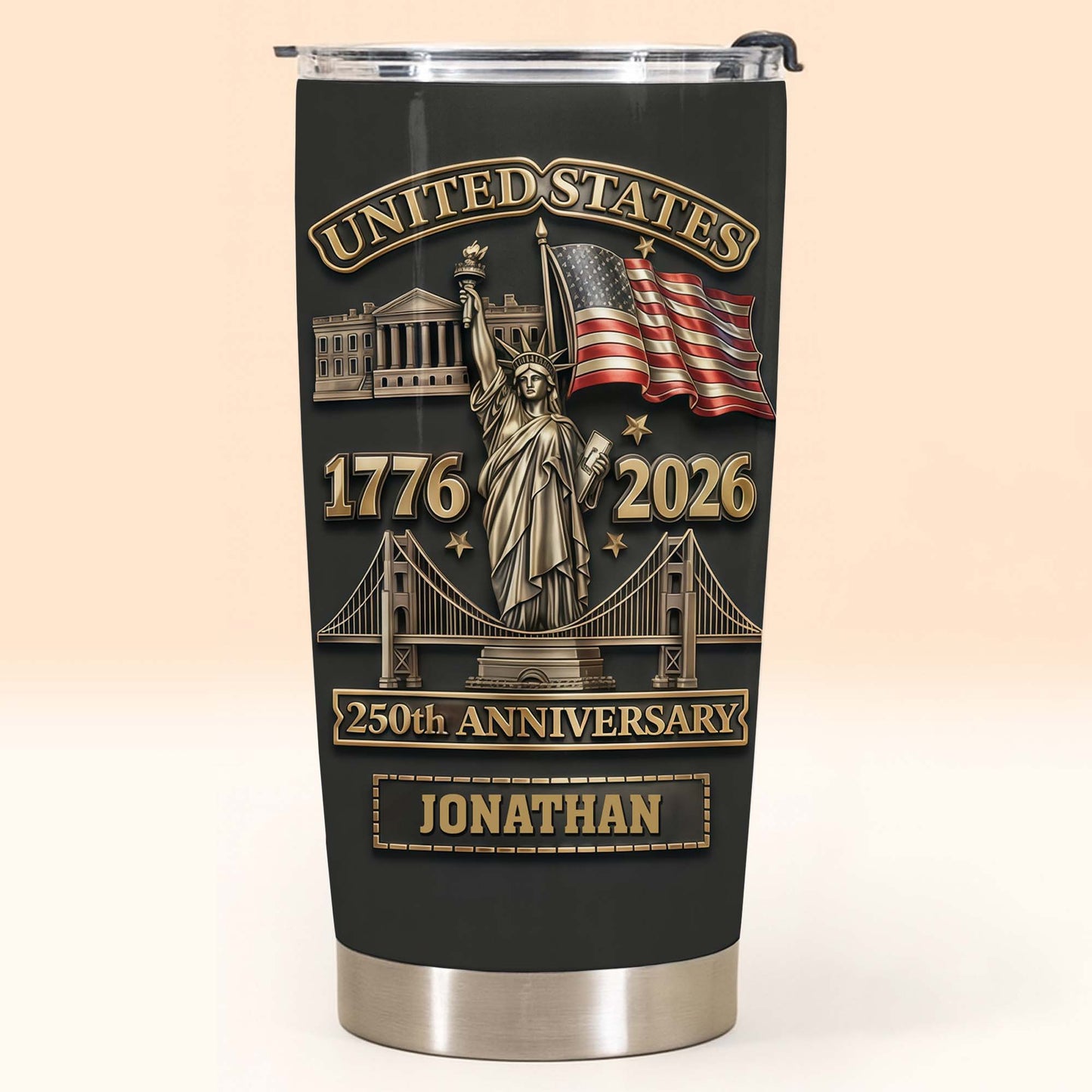 United States 250th Anniversary With Statue Of Liberty And US Flag