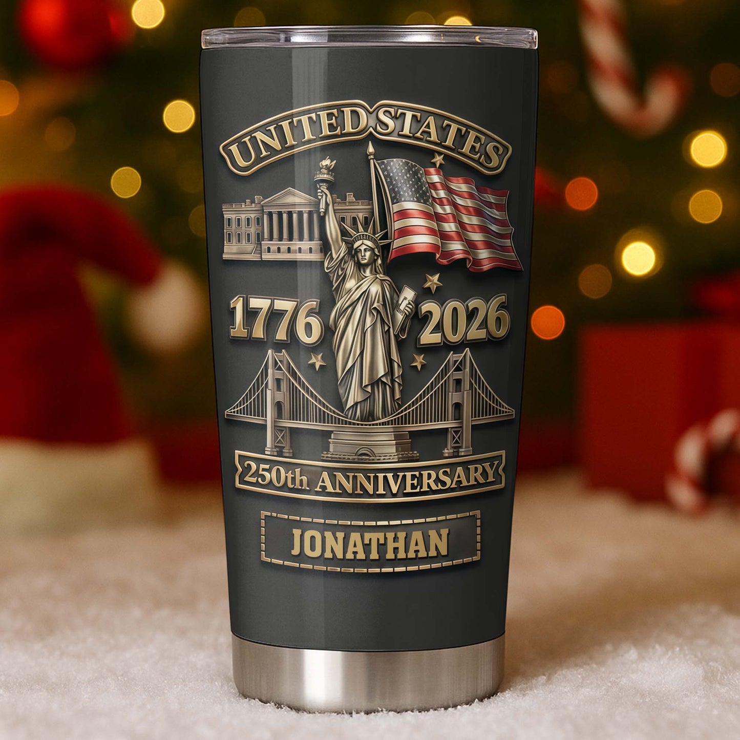 United States 250th Anniversary With Statue Of Liberty And US Flag