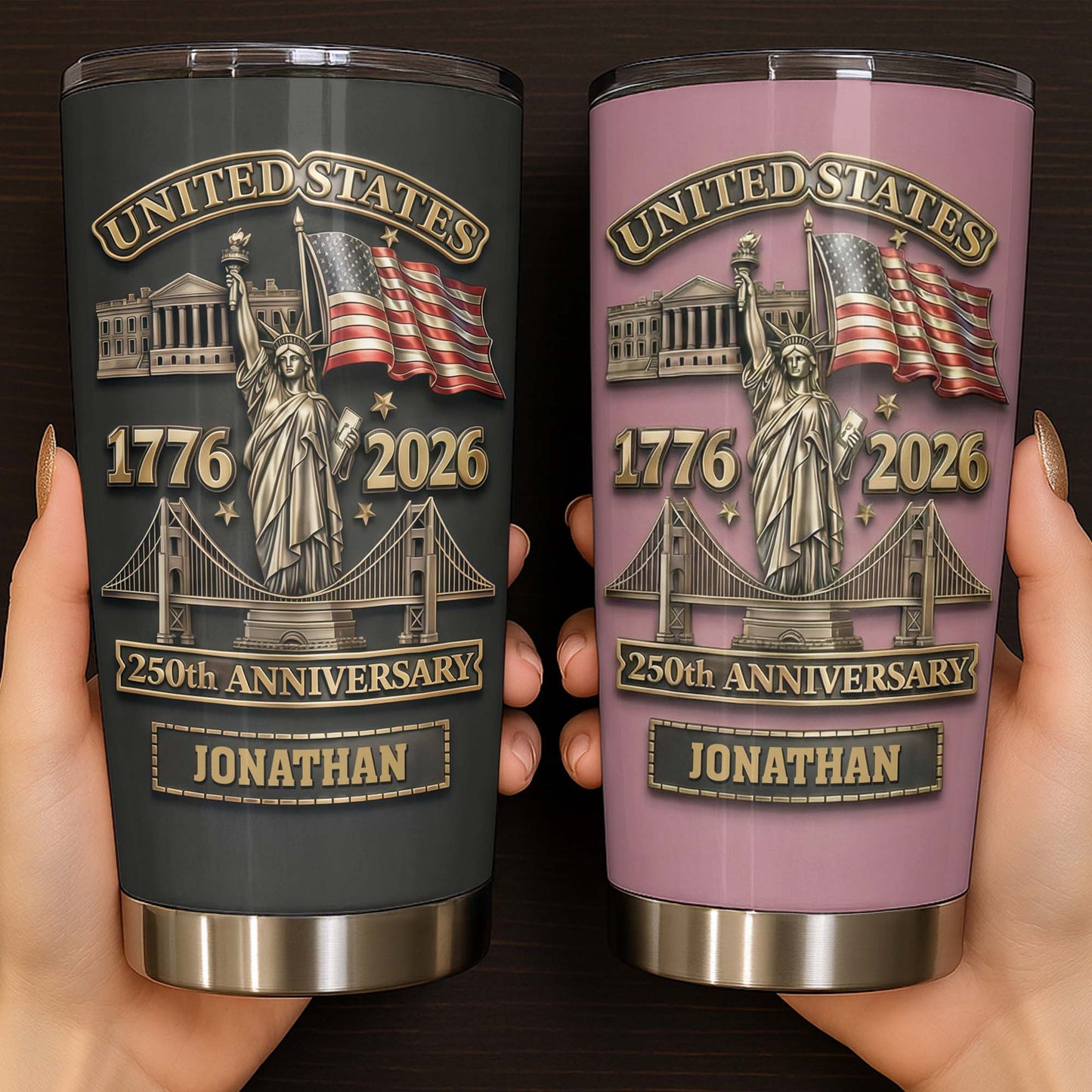 United States 250th Anniversary With Statue Of Liberty And US Flag