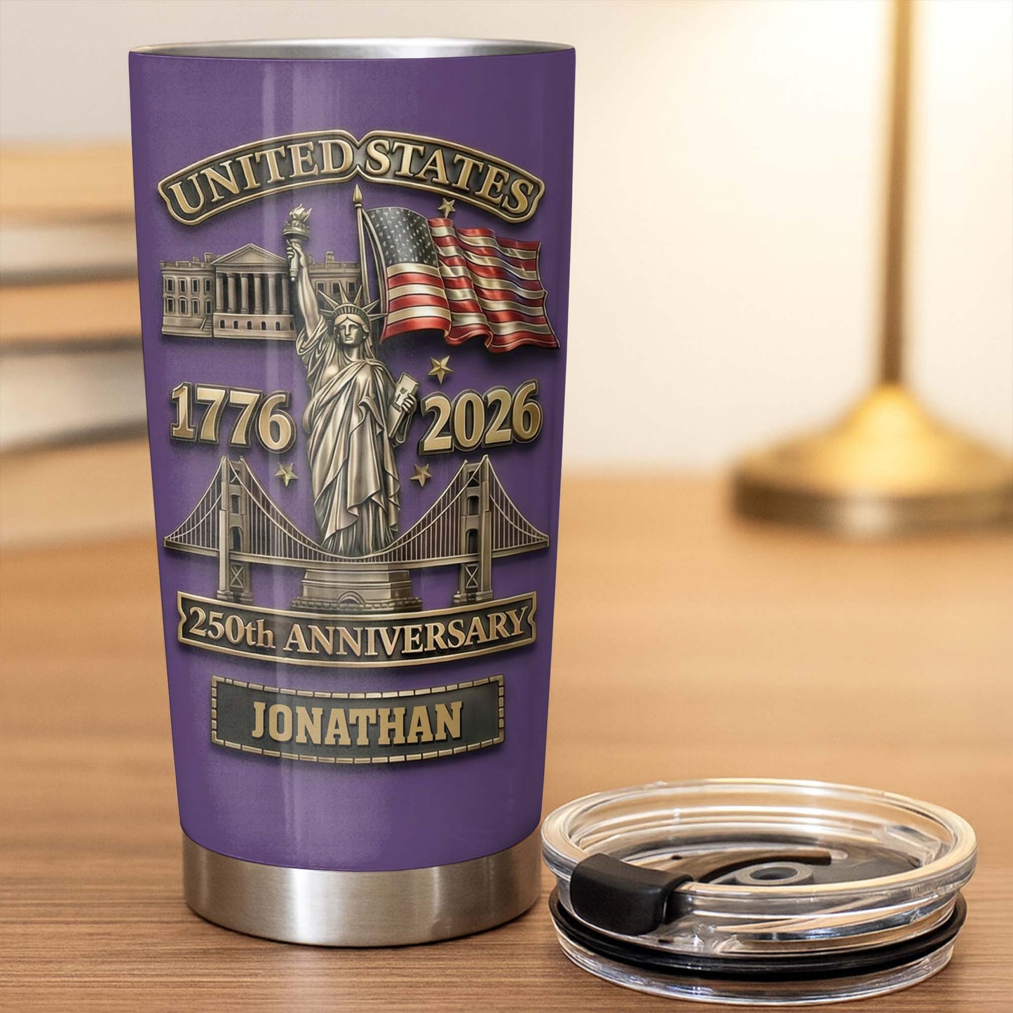 United States 250th Anniversary With Statue Of Liberty And US Flag