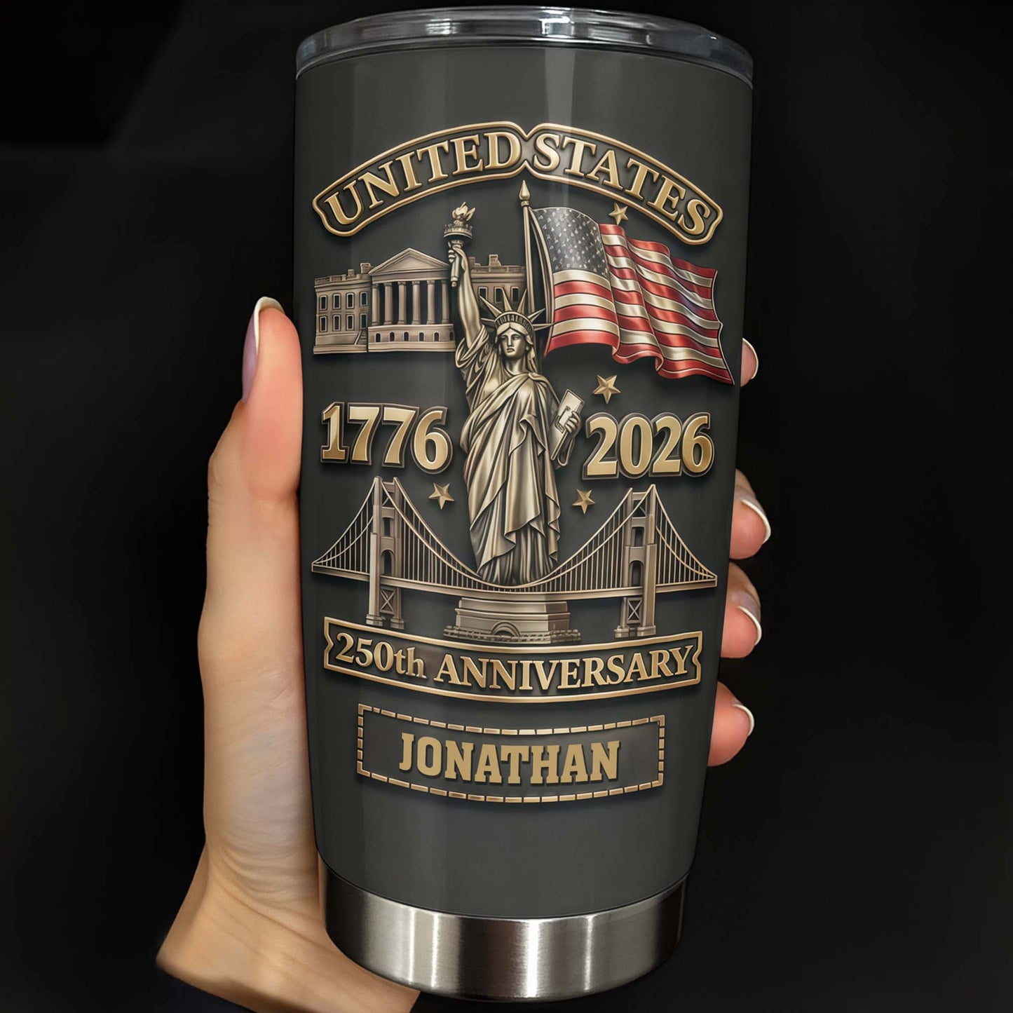 United States 250th Anniversary With Statue Of Liberty And US Flag