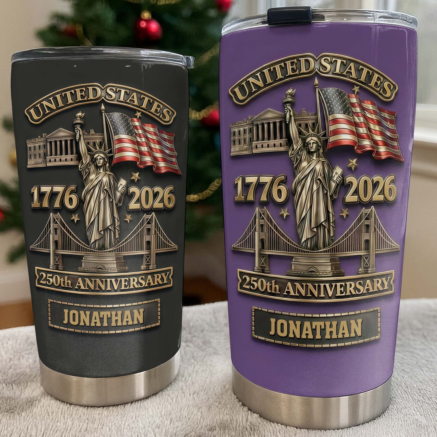 United States 250th Anniversary With Statue Of Liberty And US Flag